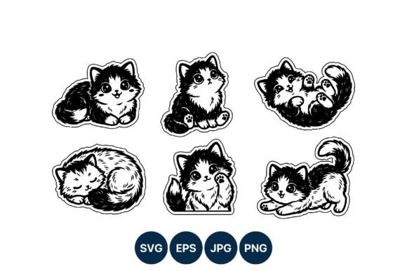 Download Cute Black and White Kitten Vector Art - Cute Collection