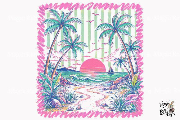 Download Retro Tropical Beach Sunset PNG - Set Collection